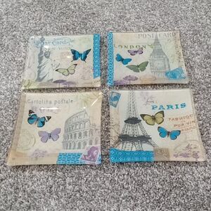 1970's Vintage Notions Post Card Set of 4  Canape Plates / pillar holders. NWT
